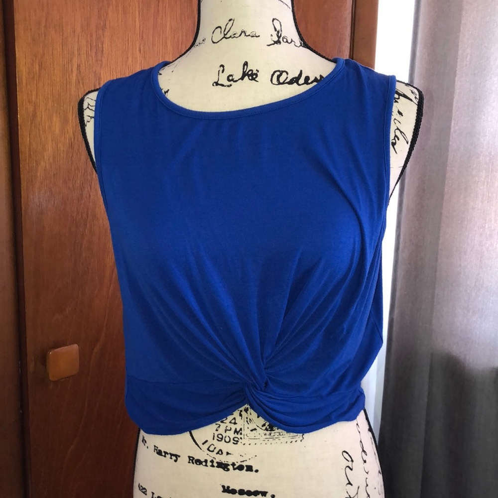 Cute blue tie front crop top